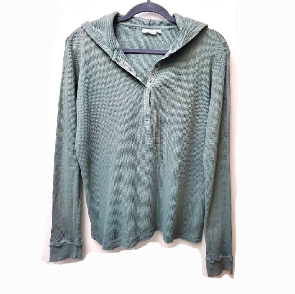 Y2K Prairie Cotton Seafoam Green Hooded 100% Cotton Henley Size S-M Made in …